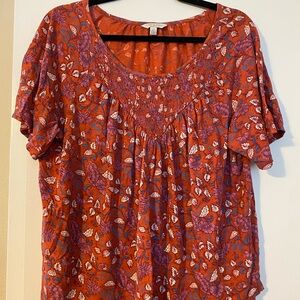 Lucky Brand Red and Purple Relaxed Pleated Blouse